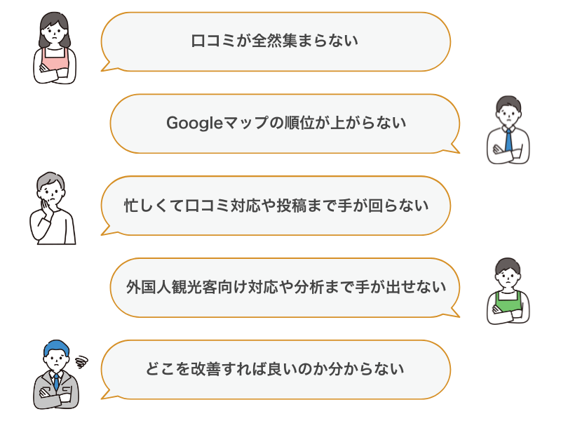 レビューナビ 口コミ支援AI × MEO対策ツール|こんなお悩みありませんか?